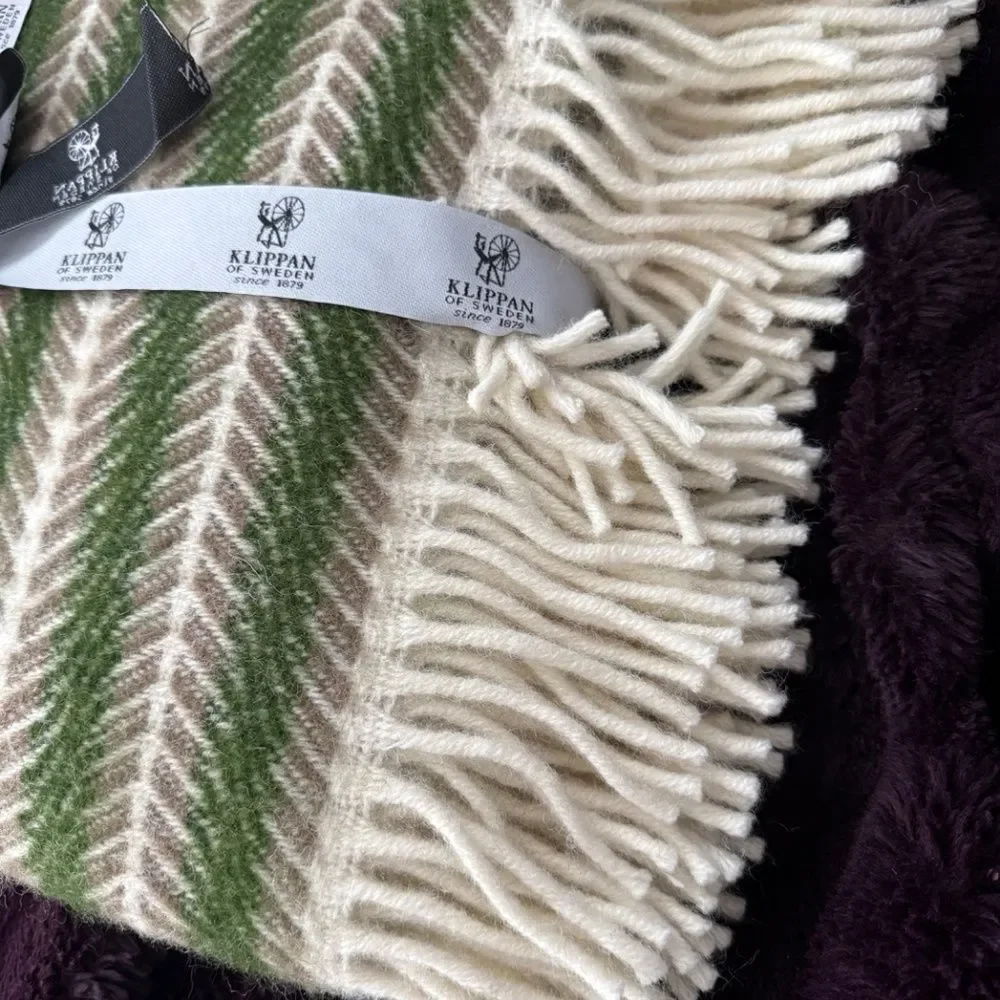 Klippan Oscar Throw Blanket 100% Eco Lambswool Multi Green 51x78” New with Tags